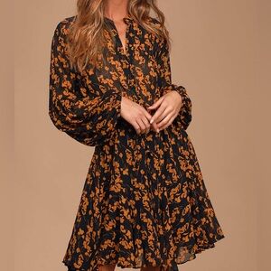 Floral Black and Orange Dress